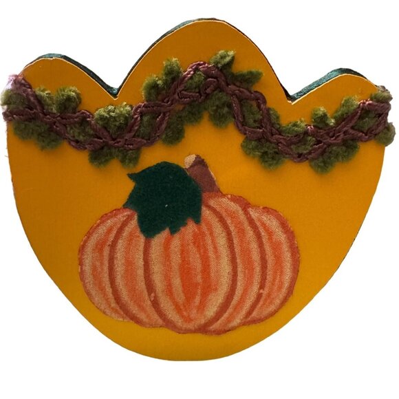 VTG Stuffed Thanksgiving Turkey Sitter in Overalls Holding Pumpkin Basket Crow - Picture 11 of 16